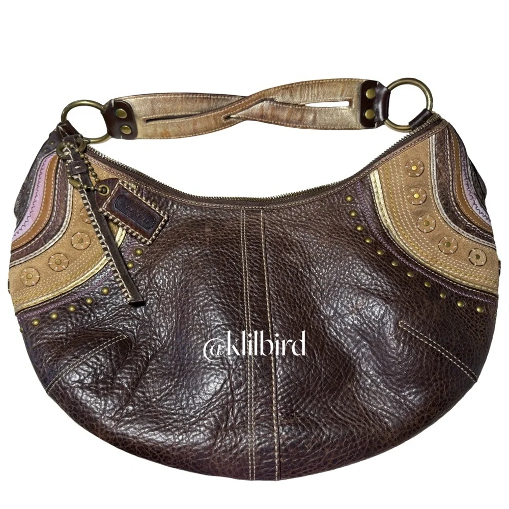 Coach Soho LRG Rivet Whipstitch Leather Hobo Bag Brown Boho Shoulder Purse 10478 - Picture 8 of 17